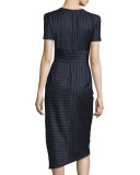 Short-Sleeve Pinstripe Midi Dress, Classic Navy