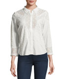 Emalia Mixed Eyelet-Lace Shirt, Ecru