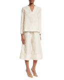 Long-Sleeve V-Neck Tunic, Ivory