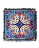 Tasseled Silk Paisley Scarf, Blue/Pink