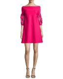Mirelle Balloon-Sleeve Jersey Shift Dress, Pink