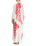Peony Drop-Sleeve Lounge Caftan, White Pattern