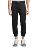 Mesh-Trim Drawstring Sweatpants, Black
