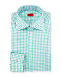Two-Tone Gingham Mitered-Cuff Dress Shirt