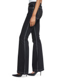 Topstitched Flare-Leg Jeans, Black