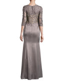 Beaded Lace & Satin Ball Gown, Navy