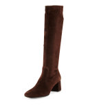 Stretch-Suede Knee Boot, Brown 