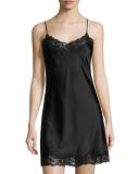 Sleek Lace-Trimmed Full Slip, Black