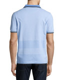 Oxford-Stripe Piqué Polo Shirt, Light Blue