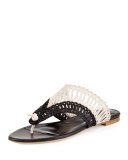 Cindy Macramé Thong Sandal, Black/White