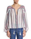 Long-Sleeve Striped Tie Shirt, Ivory