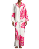 Peony Satin Printed Pajama Set, White Pattern