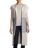 Long Dolman-Sleeve Plaid Cashmere Vest, Sand/Heather/Gray