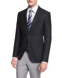 Milano Solid Twill Two-Button Jacket, Black