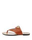 Sydney Leather Logo Thong Sandal, Brown
