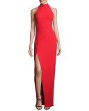 Nahlia High-Neck Gown, Venetian Red