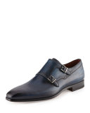 Leather Double-Monk Shoe, Blue