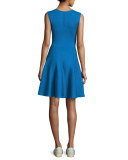 Jacquard Sleeveless Crewneck Dress, Royal