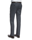 Basic Flat-Front Wool Trousers, Charcoal
