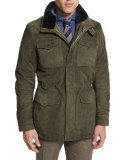 Suede & Leather Jacket with Shearling Fur Collar