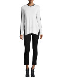Verity Two-Tone Cashmere Pullover Sweater, Ivory