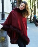 Cashmere Fox Fur-Trim Cape, Brick