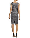 Painted Metallic Sleeveless Sheath Dress, Caviar/Silver Shimmer Multi