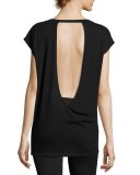Pacific Cap-Sleeve Open-Back Performance Tee, Black