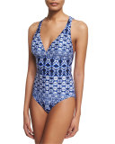 Mio Printed Crisscross-Back One-Piece Swimsuit