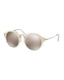 Trimmed Mirrored Round Sunglasses