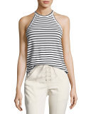 Brody Halter Striped Tee, Black  