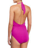 Phoenix Plunge-Neck Halter One-Piece Swimsuit