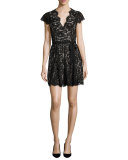 Sloane Cap-Sleeve Lace Dress, Caviar w/ Nude