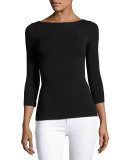 Cuba Libre Lace-Back Boat-Neck 3/4-Sleeve Top, Black