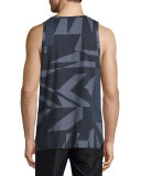 Misdirection-Print Sleeveless Tank, Indigo Multi