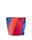 Hex Mini Colorblock Leather Bucket Bag, Memphis Blue/Magenta/Geranium