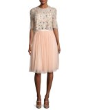 Satin-Band Tulle Midi Skirt, Pink