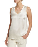 Simple V-Neck Satin Tank, Vanilla