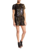 Short-Sleeve Sequined Short Romper