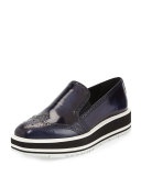Spazzolato Wing-Tip Platform Slip-On Loafer, Baltic