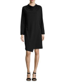 Long-Sleeve Drape-Front Knit Dress, Petite
