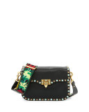 Rockstud Rolling Medium Jamaican Guitar-Strap Shoulder Bag, Black/Multi