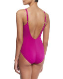 Lattice V-Neck One-Piece Swimsuit, Magenta