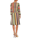 Striped Pleated A-Line Skirt, Gold Rainbow