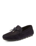 Chevron Laced Suede Driver, Navy