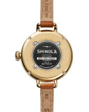34mm Birdy Moon Phase Watch with Leather Strap, Brown/White