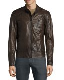 Moreland Perforated Leather Jacket, Brown