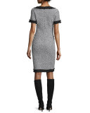 Tweed Short-Sleeve Dress, Frost/Caviar
