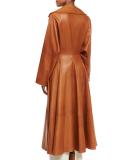 Laug Leather Fit-&-Flare Coat, Antique Brass