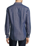 Melange Linen Sport Shirt, Blue/Red